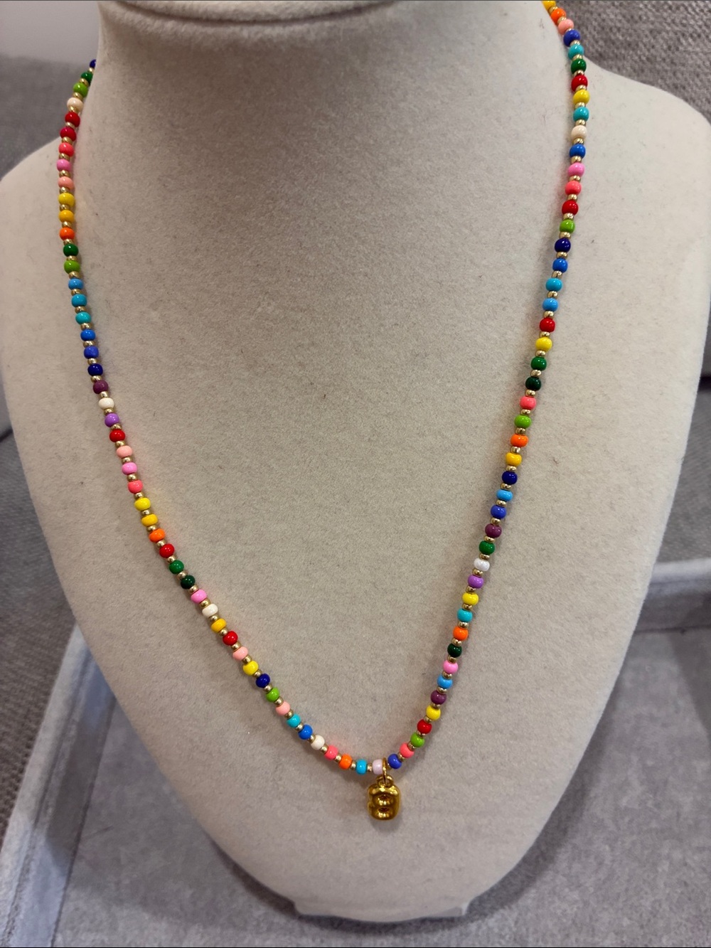 Letter B Gold Bubble Charm Rainbow Beaded Necklace - Custom Personalized Gift